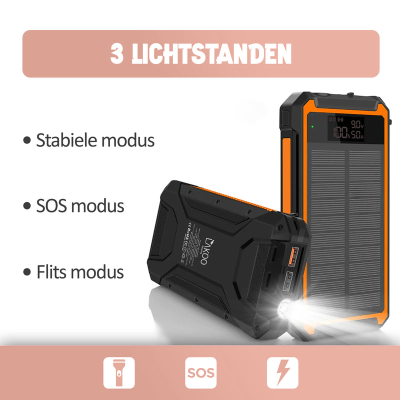 LAKOO - Solar Powerbanks - powerbank zonneenergie - powerbank Iphone - 30000MHA-Babyphone - Babyfoon - Zonneergie - Waterproef-Ledverlichting - Draadloosladen - Aansluiting voor de Babyfoon