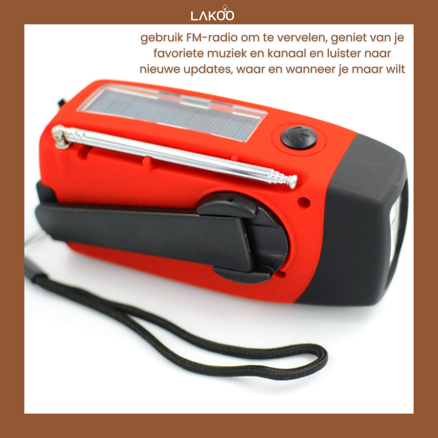 Lakoo Multifunctioneel Draagbaar Noodhulpmiddel met Powerbank, FM-radio, Zaklamp & Zonnepaneel