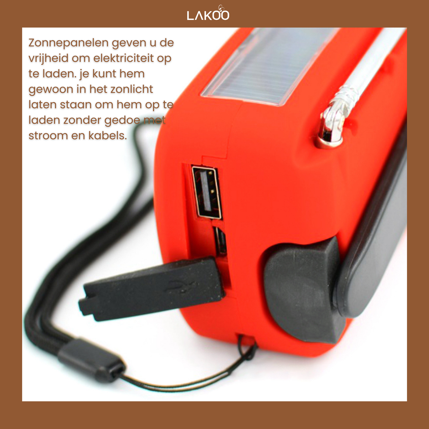 Lakoo Multifunctioneel Draagbaar Noodhulpmiddel met Powerbank, FM-radio, Zaklamp & Zonnepaneel