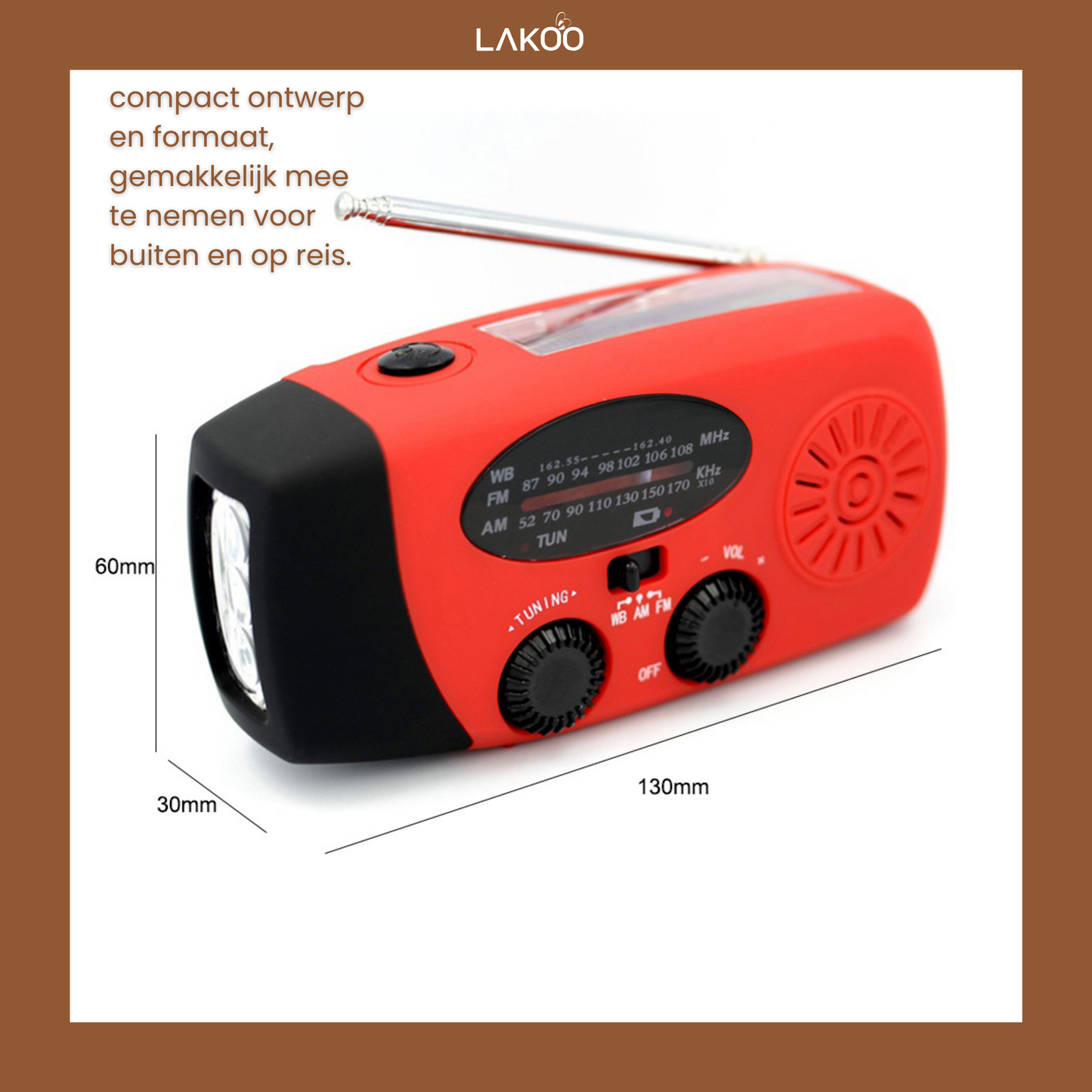 Lakoo Multifunctioneel Draagbaar Noodhulpmiddel met Powerbank, FM-radio, Zaklamp & Zonnepaneel