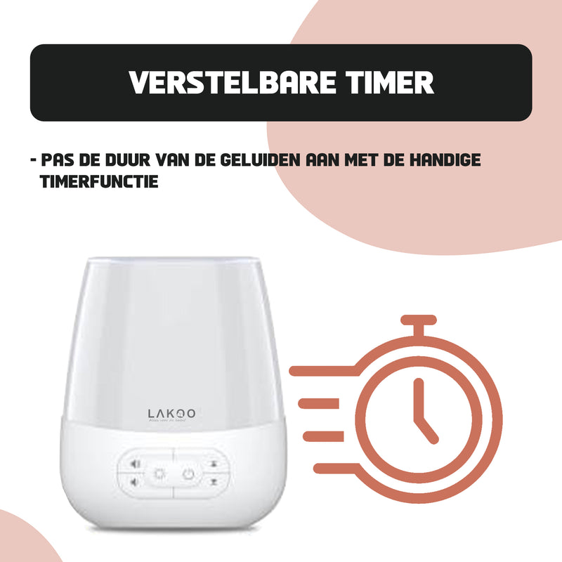 Lakoo® - White noise machine-baby - Met lamp 8 Verschillende kleuren - 20 verschillende geluiden - met timer - Witte ruis machine