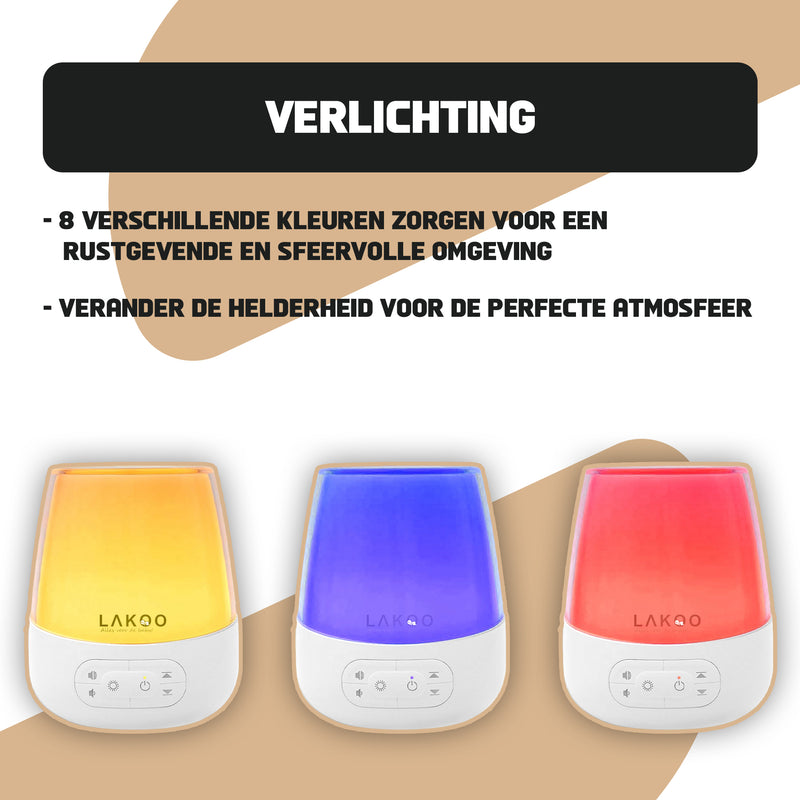 Lakoo® - White noise machine-baby - Met lamp 8 Verschillende kleuren - 20 verschillende geluiden - met timer - Witte ruis machine