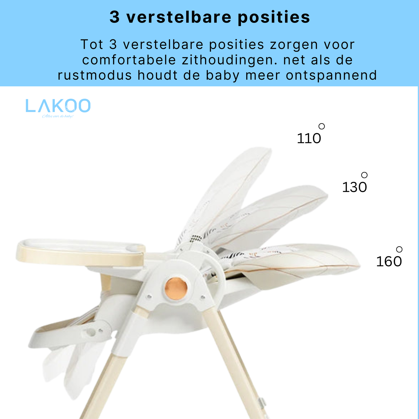 Lakoo Baby-eetstoel met wielen  Wit