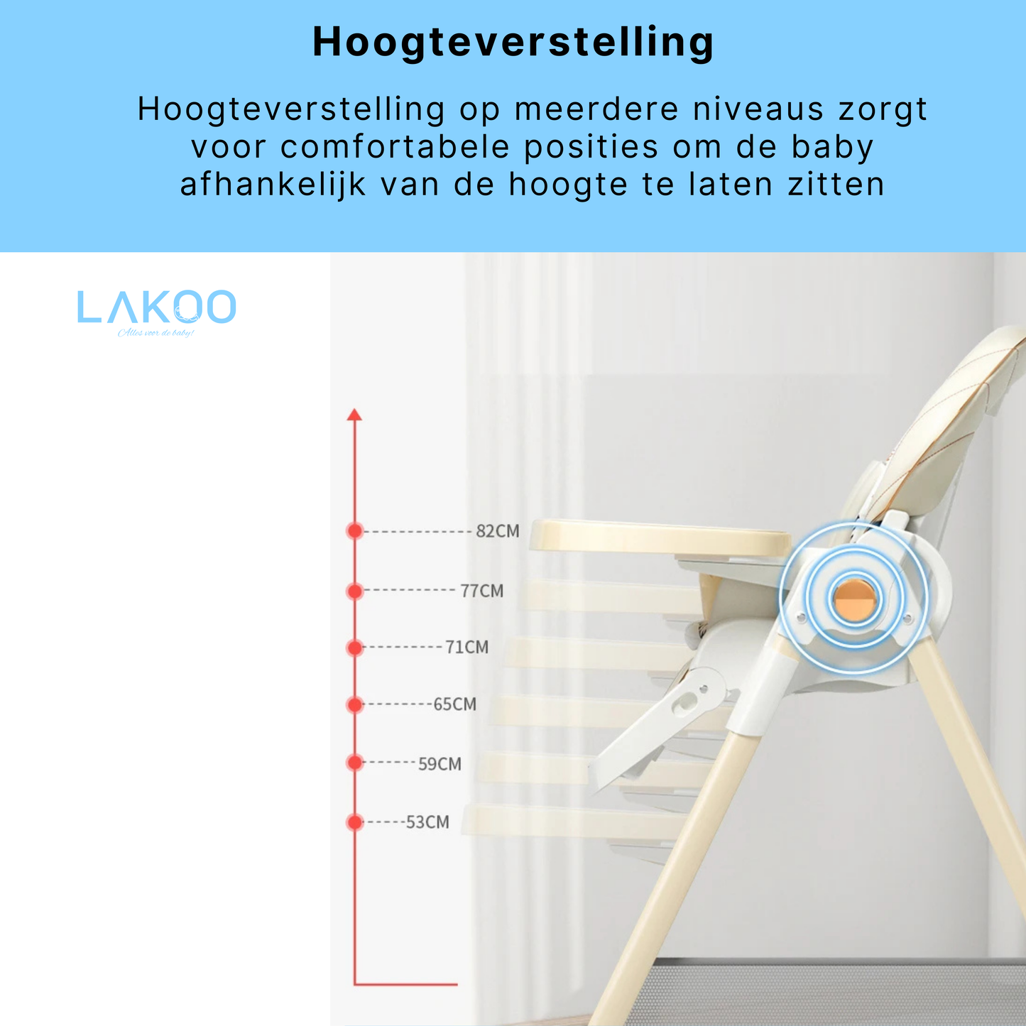 Lakoo Baby-eetstoel met wielen  Wit