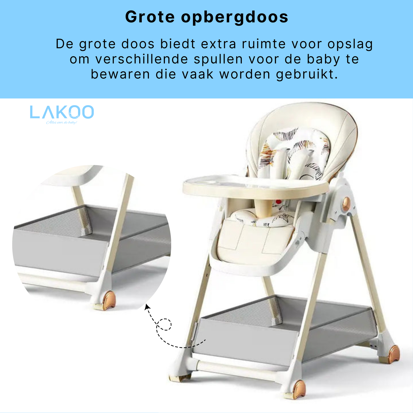 Lakoo Baby-eetstoel met wielen  Wit