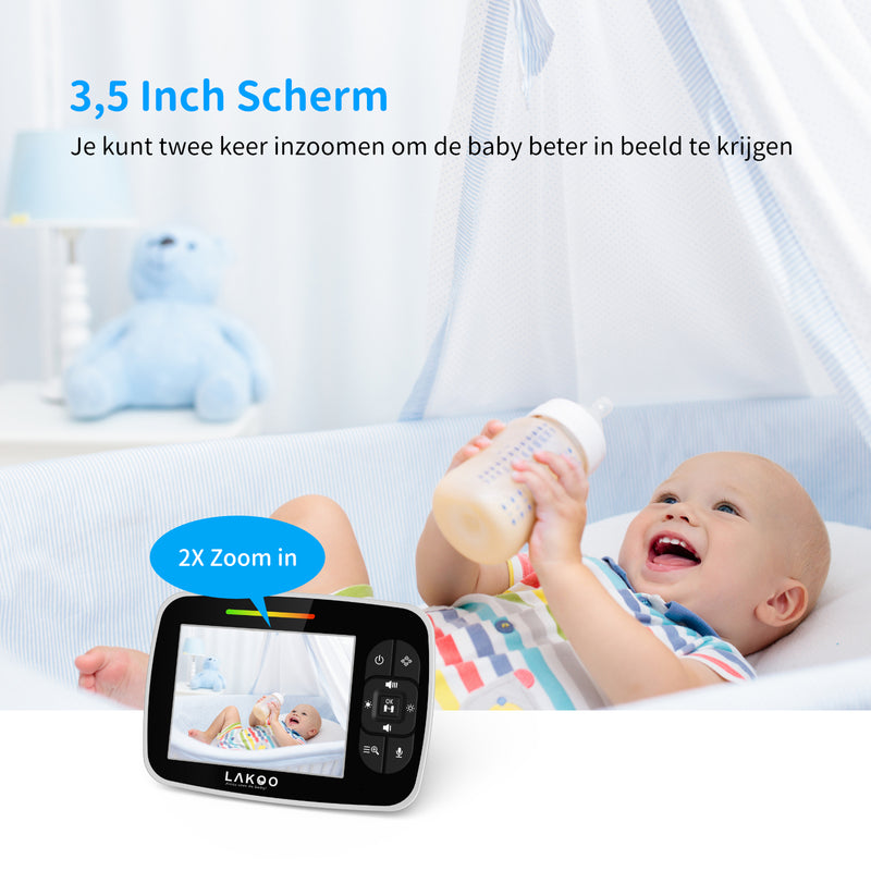 LAKOO BabyGuard 2 stuks  Babyfoon met camera - 3.5 inch monitor Uitbreidbaar. babyfoon zonder wifi