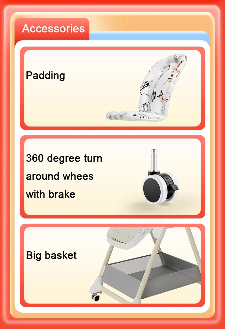 Lakoo Matstol Barnstol Barnmatsstol Babymatstol Amningsbord Matstol med hjul Dubbelbord Babybord grå