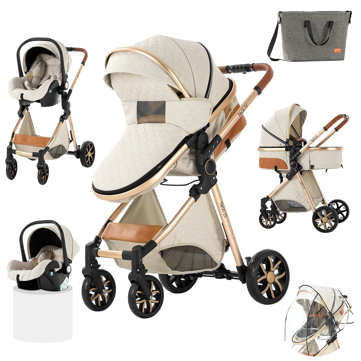 Kinderwagen 3-in-1 pasgeboren kinderwagen Lichtgewicht Newbaby-auto Reiskinderwagen voor pasgeboren baby Hoge landschapswagen Baby