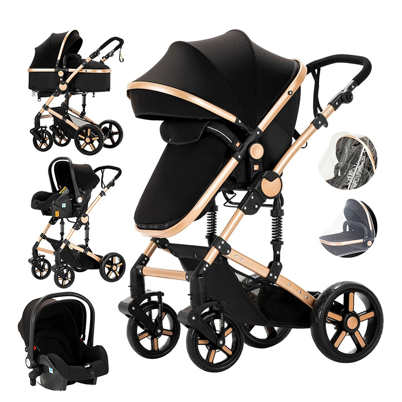 Kinderwagen 3-in-1 pasgeboren kinderwagen Lichtgewicht Newbaby-auto Reiskinderwagen voor pasgeboren baby Hoge landschapswagen Baby