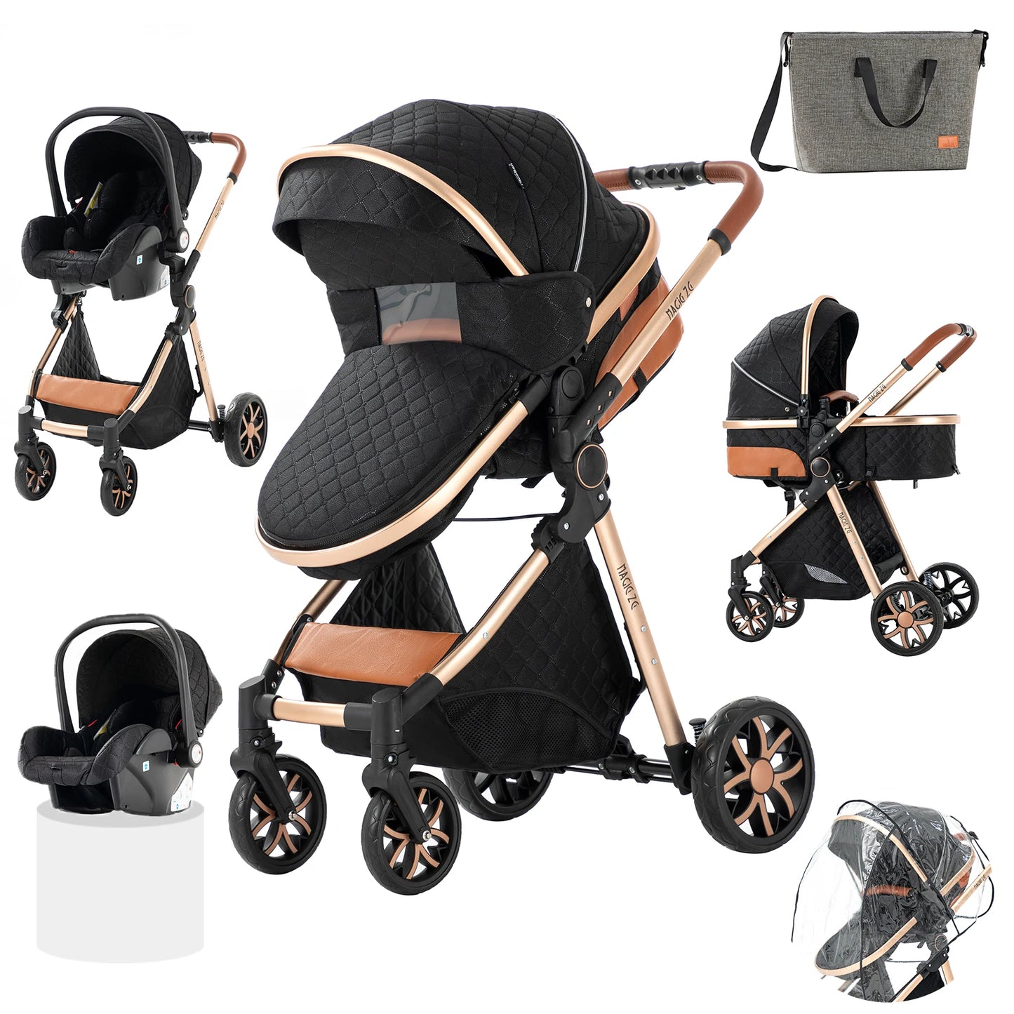 Kinderwagen 3-in-1 pasgeboren kinderwagen Lichtgewicht Newbaby-auto Reiskinderwagen voor pasgeboren baby Hoge landschapswagen Baby