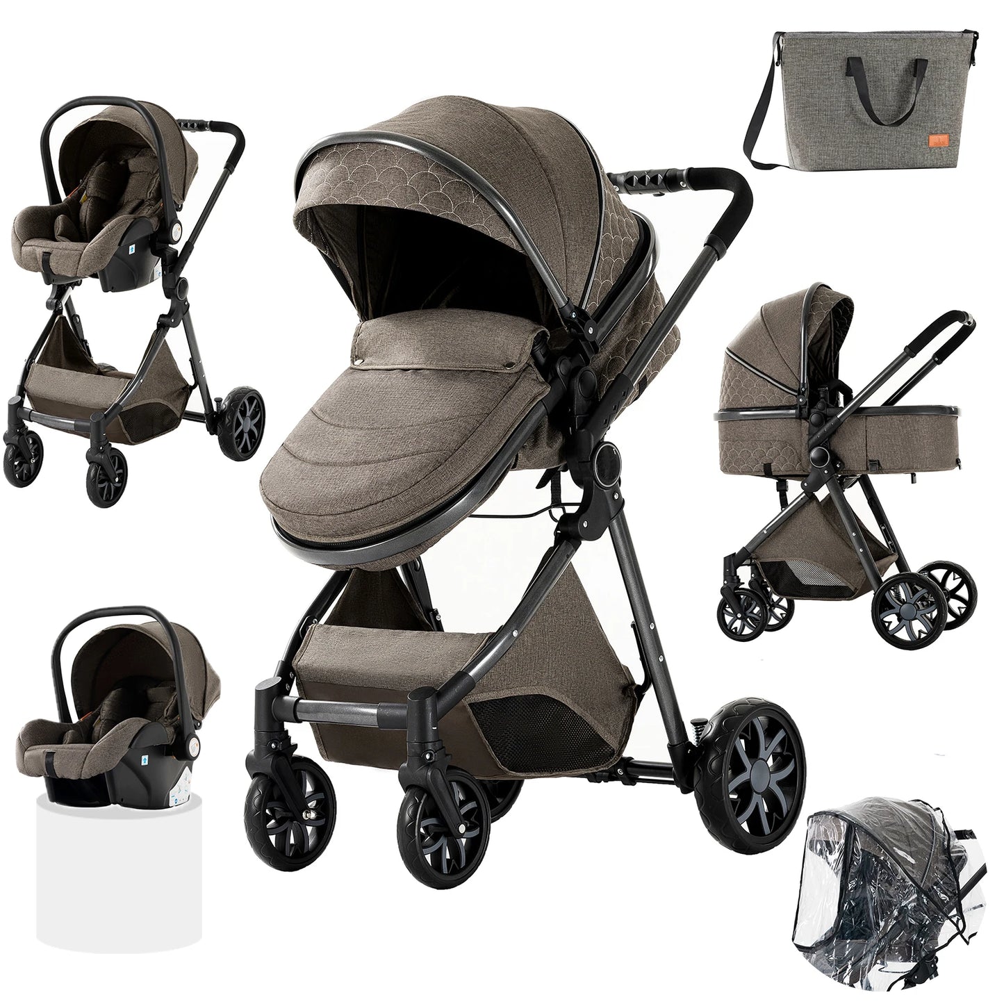 Kinderwagen 3-in-1 pasgeboren kinderwagen Lichtgewicht Newbaby-auto Reiskinderwagen voor pasgeboren baby Hoge landschapswagen Baby