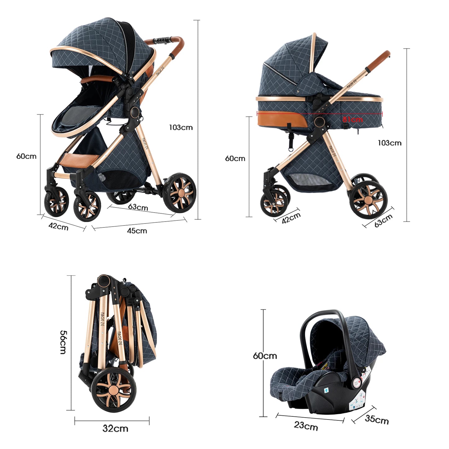 Kinderwagen 3-in-1 pasgeboren kinderwagen Lichtgewicht Newbaby-auto Reiskinderwagen voor pasgeboren baby Hoge landschapswagen Baby