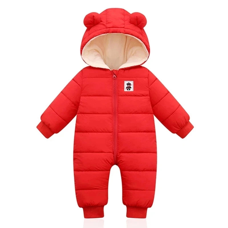 Winter Baby Thick Rompers Infants Plus Velvet Thicken Jumpsuit For Newborn Boy Coats Toddler Kids Hooded Jacket Children Clothes