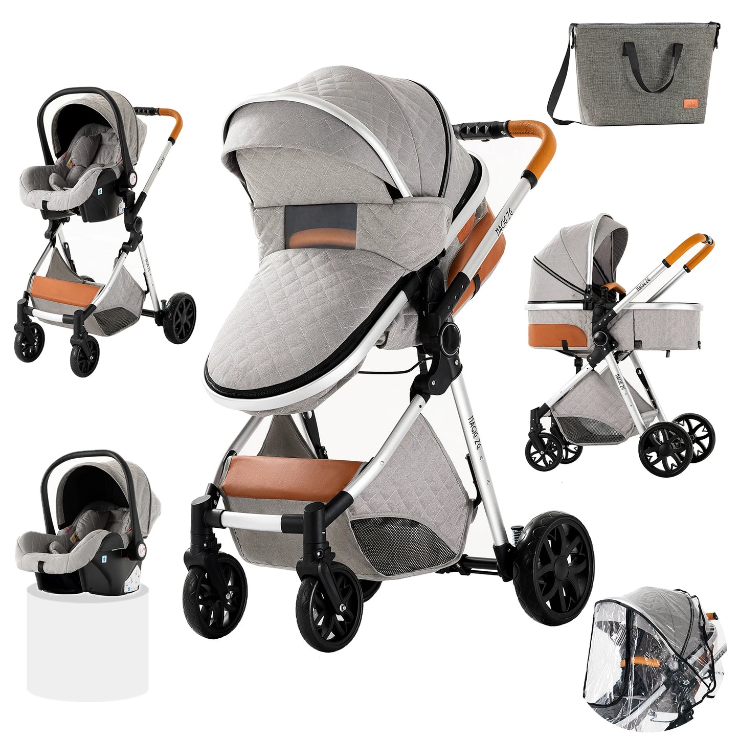 Kinderwagen 3-in-1 pasgeboren kinderwagen Lichtgewicht Newbaby-auto Reiskinderwagen voor pasgeboren baby Hoge landschapswagen Baby