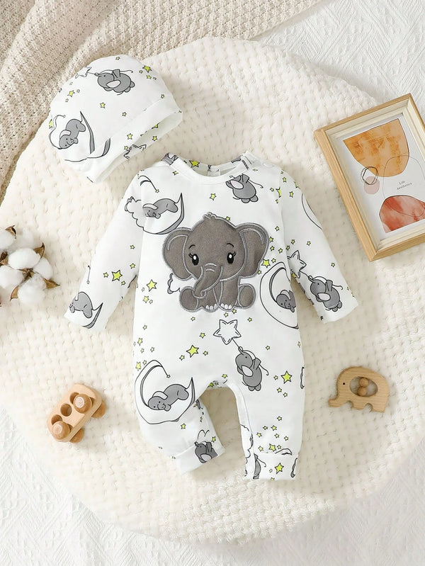 Schattige 2-delige Babyset met Cartoon Olifant Design 🐘💕