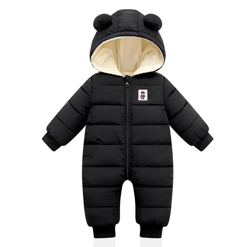 Winter Baby Thick Rompers Infants Plus Velvet Thicken Jumpsuit For Newborn Boy Coats Toddler Kids Hooded Jacket Children Clothes