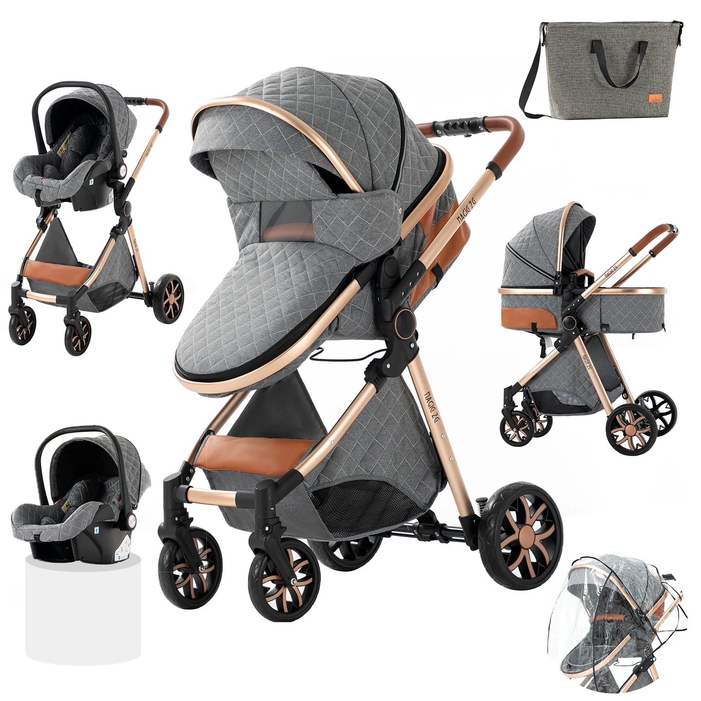 Kinderwagen 3-in-1 pasgeboren kinderwagen Lichtgewicht Newbaby-auto Reiskinderwagen voor pasgeboren baby Hoge landschapswagen Baby