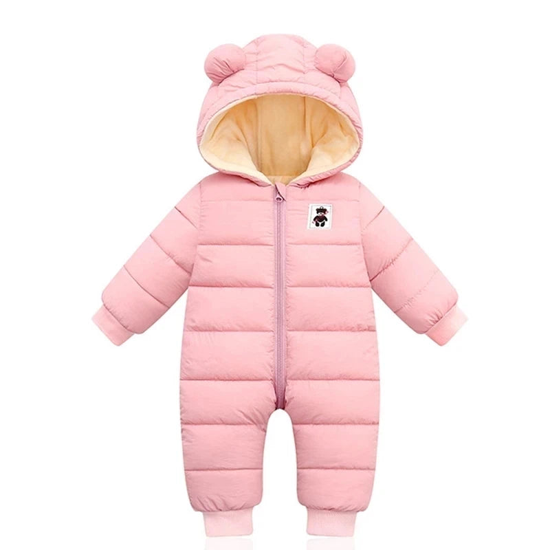 Winter Baby Thick Rompers Infants Plus Velvet Thicken Jumpsuit For Newborn Boy Coats Toddler Kids Hooded Jacket Children Clothes