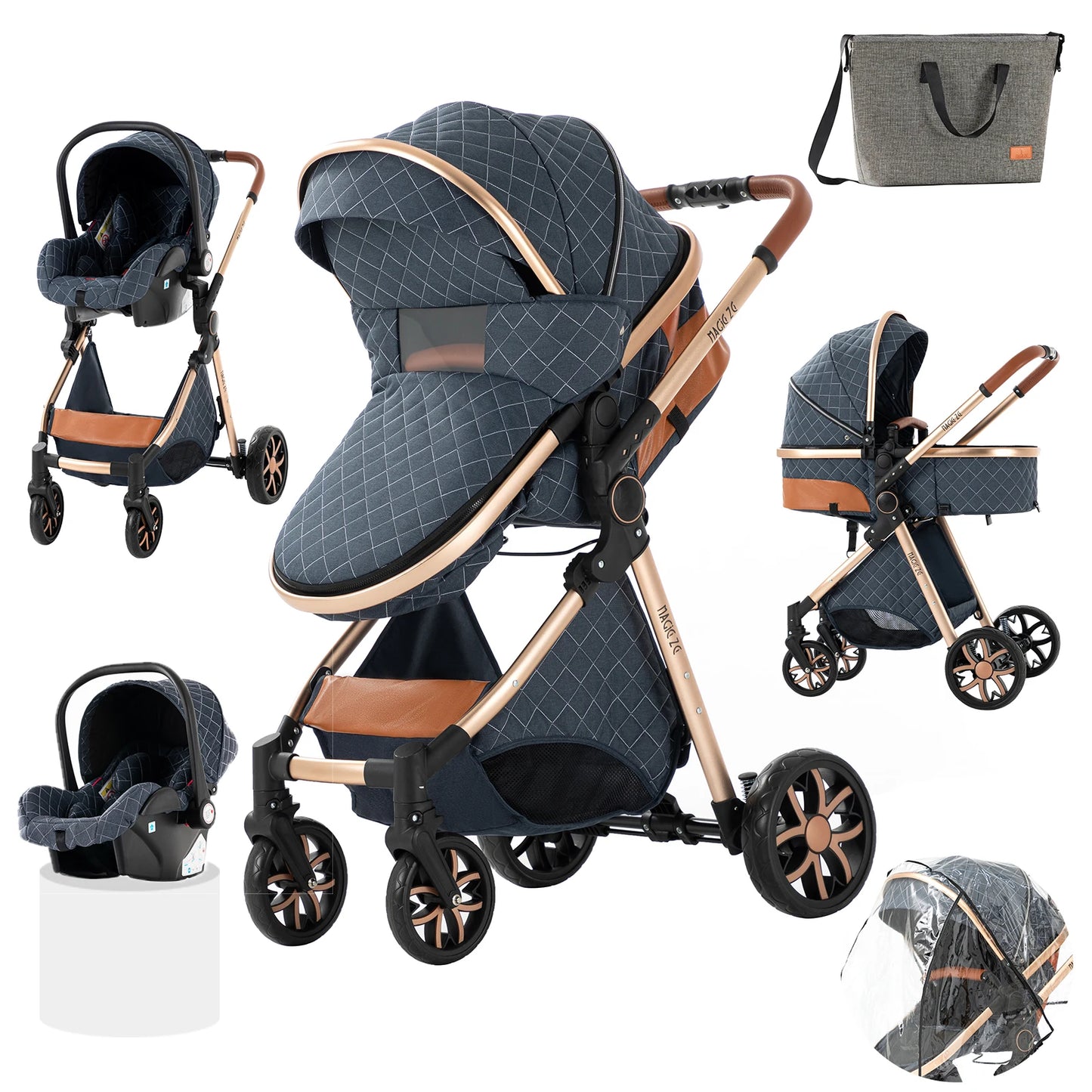 Kinderwagen 3-in-1 pasgeboren kinderwagen Lichtgewicht Newbaby-auto Reiskinderwagen voor pasgeboren baby Hoge landschapswagen Baby