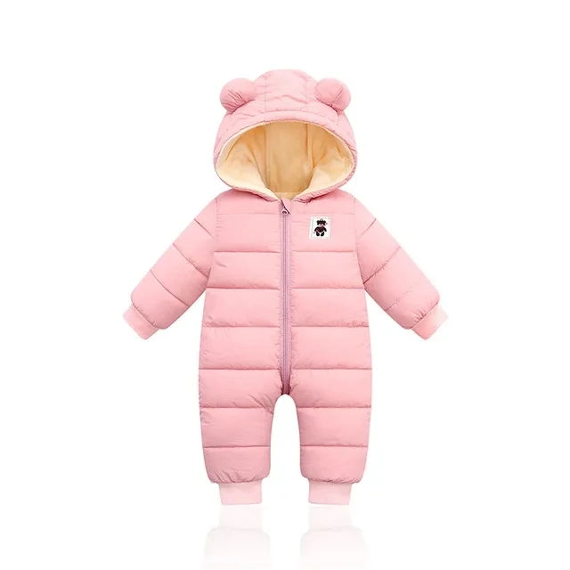 Winter Baby Thick Rompers Infants Plus Velvet Thicken Jumpsuit For Newborn Boy Coats Toddler Kids Hooded Jacket Children Clothes