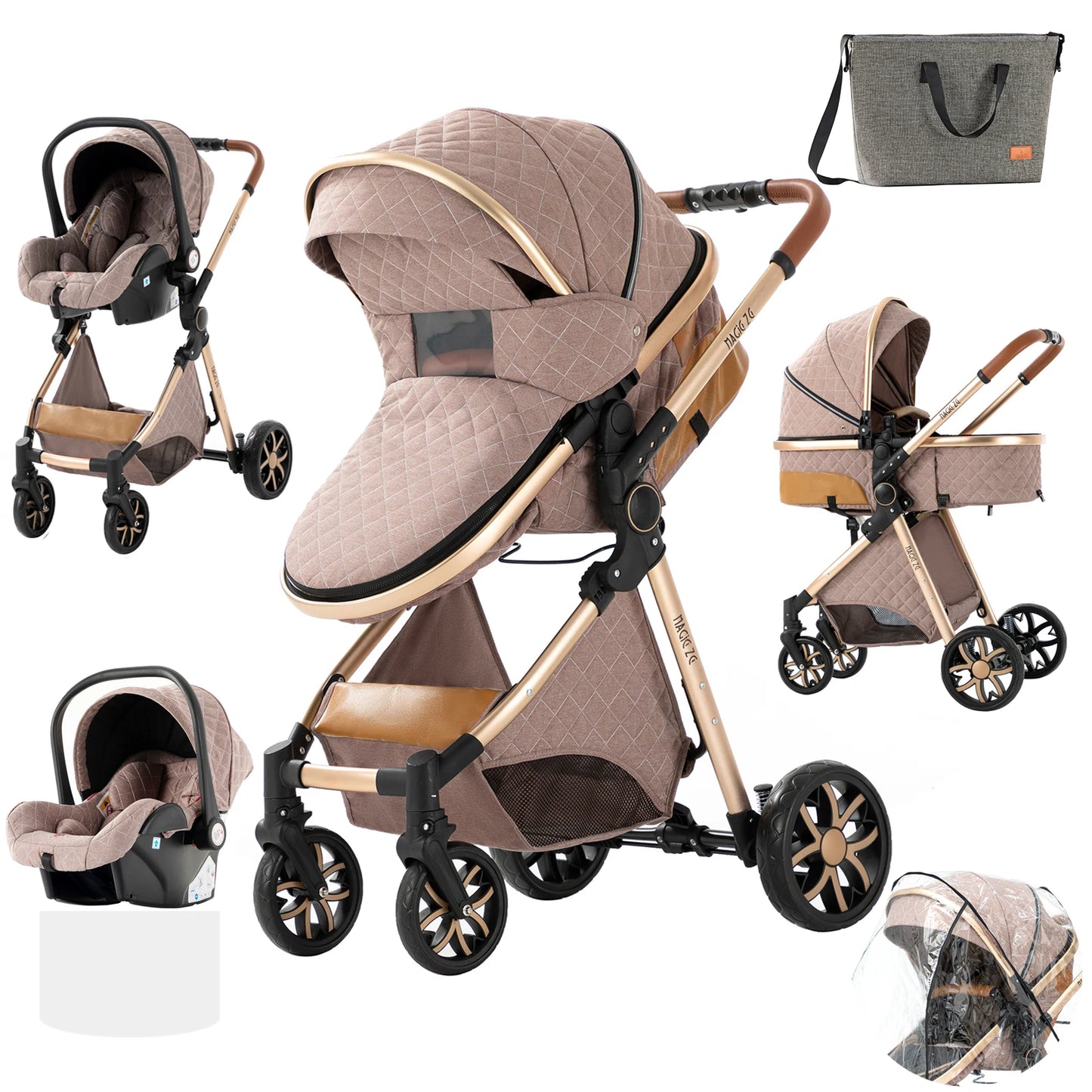 Kinderwagen 3-in-1 pasgeboren kinderwagen Lichtgewicht Newbaby-auto Reiskinderwagen voor pasgeboren baby Hoge landschapswagen Baby