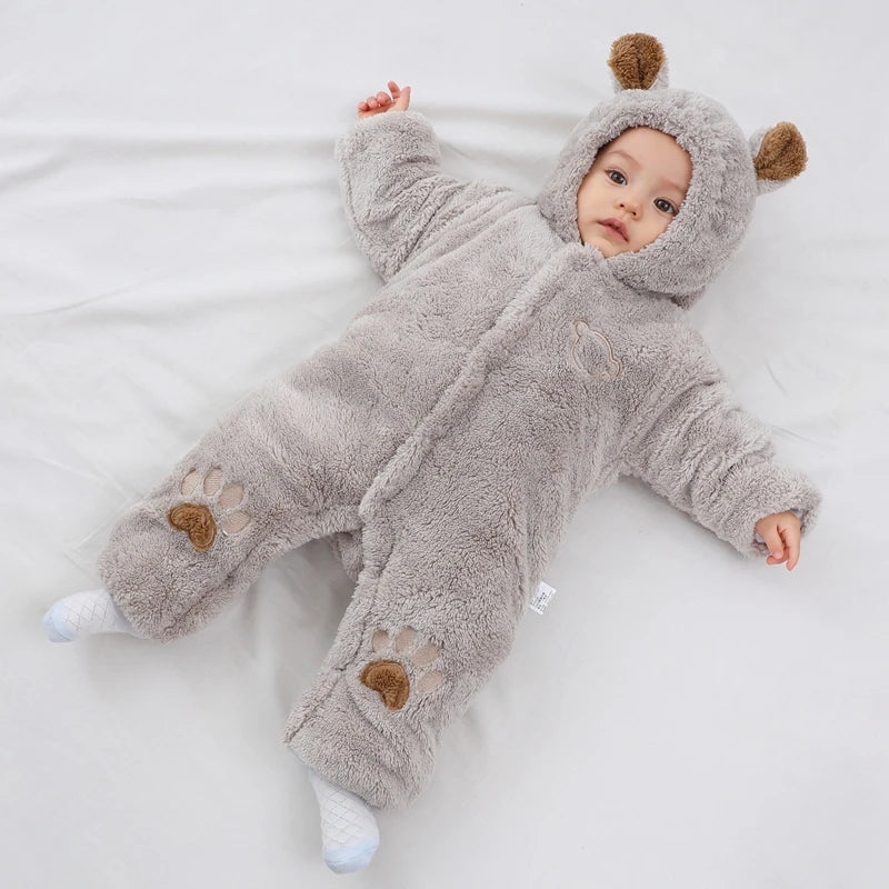 Winter Baby Romper Met Oren Dikker Katoen Pasgeboren Bodysuit Capuchon Baby Meisje Kleding Cartoon Jongens Jumpsuit 0-24 Maanden