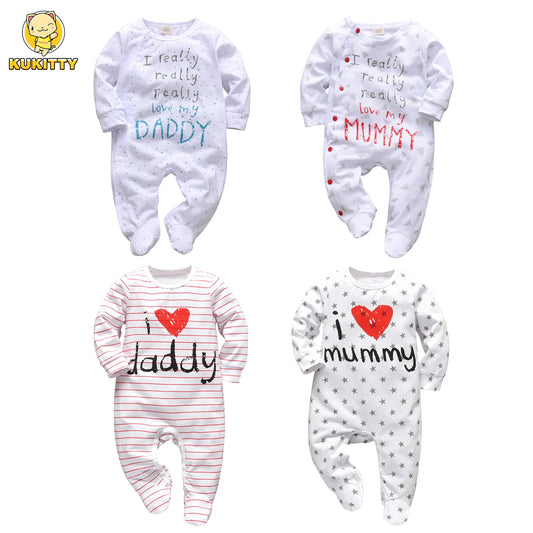 Pasgeboren Baby Baby Jongens Meisjes Romper Katoen Lange Mouw Familie Papa/Mummie Brief Jumpsuit Pyjama Kleding Outfits