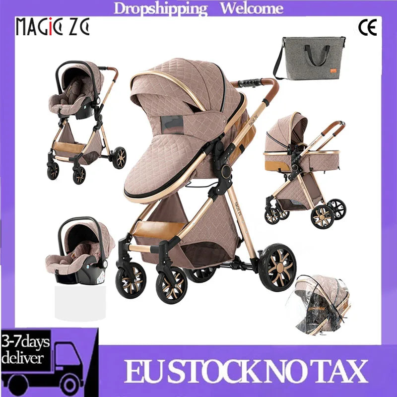 Kinderwagen 3-in-1 pasgeboren kinderwagen Lichtgewicht Newbaby-auto Reiskinderwagen voor pasgeboren baby Hoge landschapswagen Baby