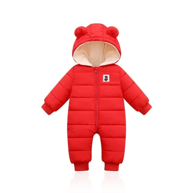 Winter Baby Thick Rompers Infants Plus Velvet Thicken Jumpsuit For Newborn Boy Coats Toddler Kids Hooded Jacket Children Clothes