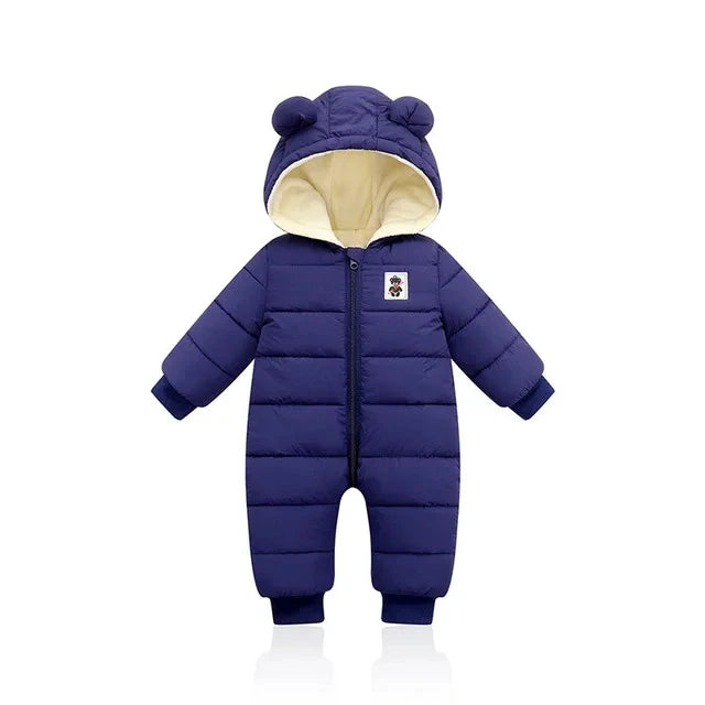 Winter Baby Thick Rompers Infants Plus Velvet Thicken Jumpsuit For Newborn Boy Coats Toddler Kids Hooded Jacket Children Clothes