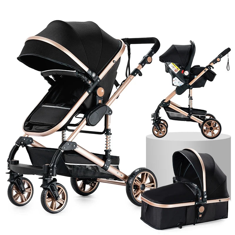 Kinderwagen 3-in-1 pasgeboren kinderwagen Lichtgewicht Newbaby-auto Reiskinderwagen voor pasgeboren baby Hoge landschapswagen Baby