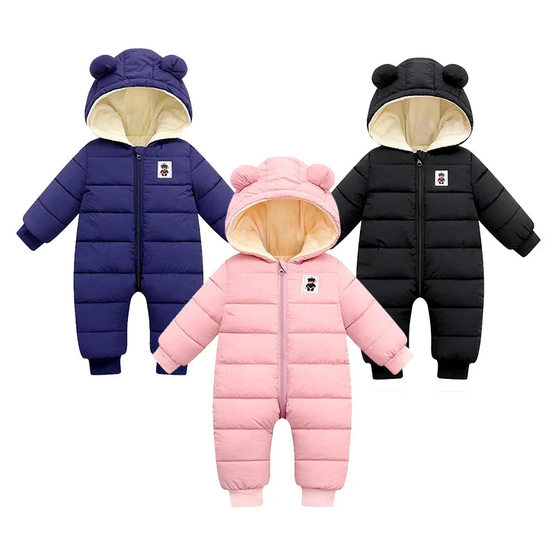 Winter Baby Thick Rompers Infants Plus Velvet Thicken Jumpsuit For Newborn Boy Coats Toddler Kids Hooded Jacket Children Clothes