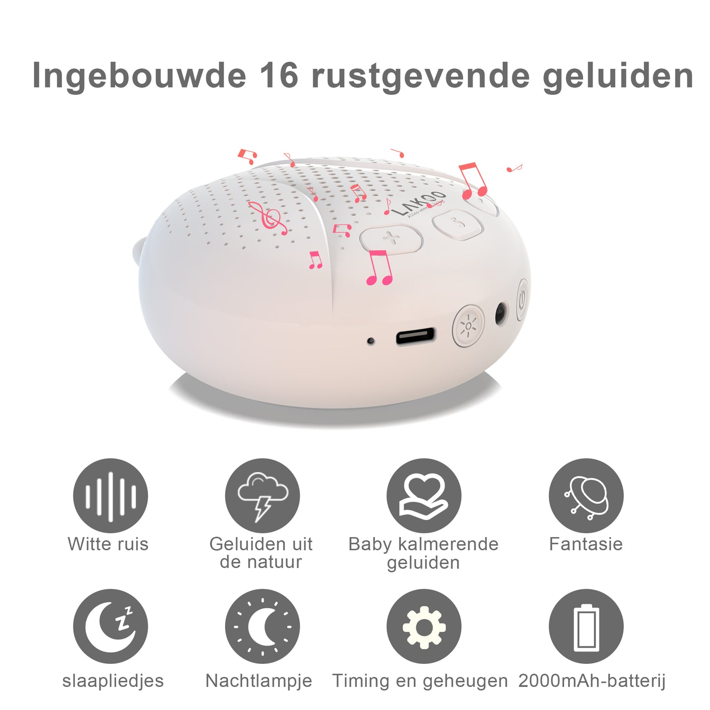 Lakoo White noise - machine baby - Muziekmobiel Baby - Witte ruis machine - accu voor 100 uur