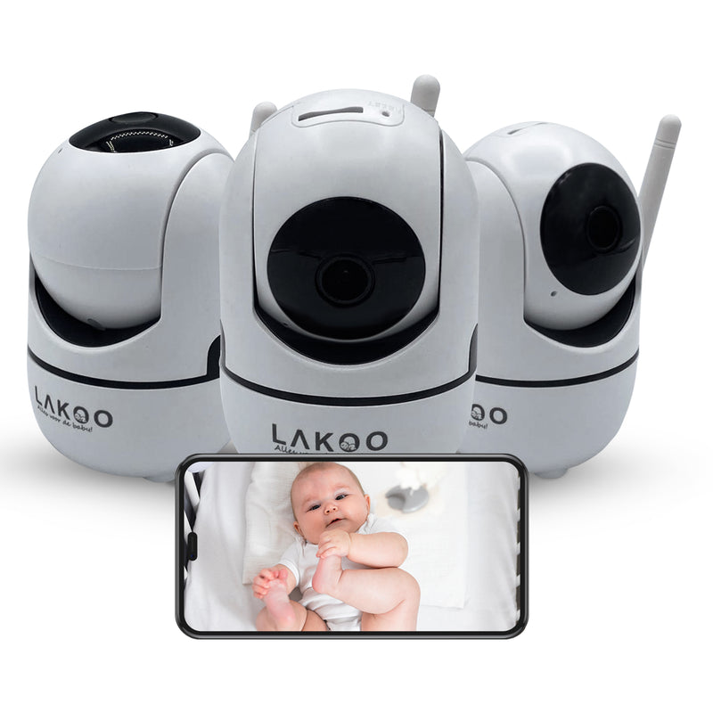 LAKOO BabyGuard Smart - Baby monitor with Camera and App - 1080p Full HD, WiFi - Night vision - Motion detection - Talk-back function - Rotatable - 3 Pack